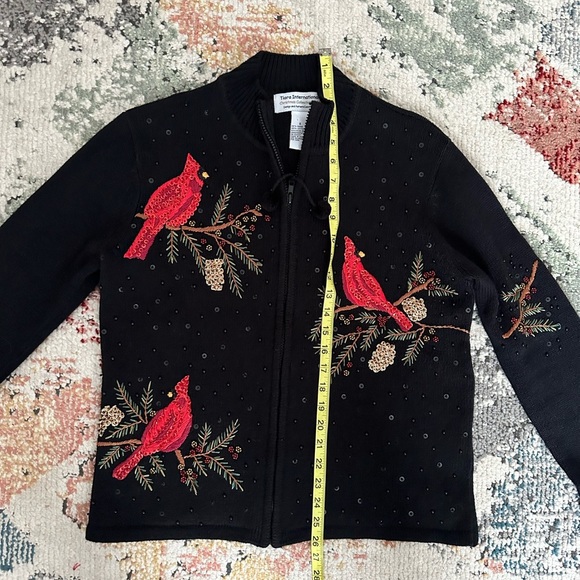 Vintage Tiara International Embroidered Cardinals Full Zip Christmas Sweater - Picture 10 of 14